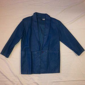 Vintage Blue Leather Blazer Jacket